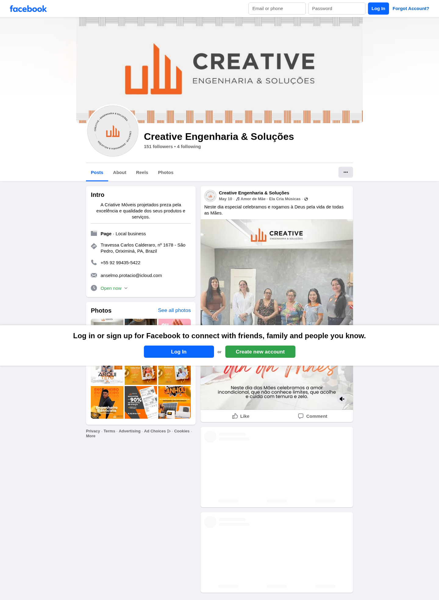 Print público do Facebook da Creative Engenharia